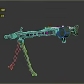 Vintage Machine Gun Weapon With Tripod Stand Ventilated Barrel Green Magazine And Wooden Stock