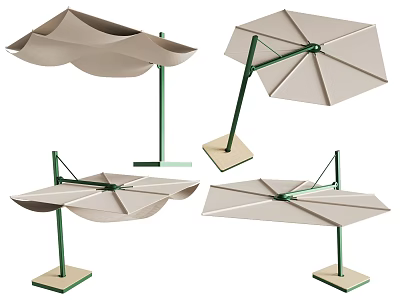 Multi Angle Outdoor Sunshade Canopy Design With Beige Cover And Green Metal Frame 3d model
