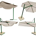 Multi Angle Outdoor Sunshade Canopy Design With Beige Cover And Green Metal Frame