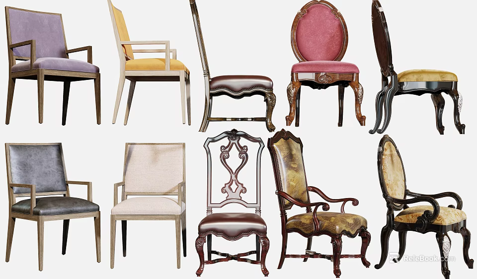 Dining Chairs with Various Styles Different Colors and Unique Design Details 3d model 