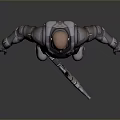Sci Fi Warrior and Alien Creature Standing in Futuristic Armor with Tactical Weapon