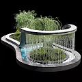 Modern Garden Feature With Curved Stone Structure Green Plants And Flowing Waterfall