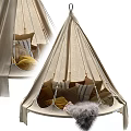 Cozy Beige Hanging Tent Interior With Soft Pillows And Fur Blanket