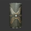 Green Decorative Column With Intricate Eagle Wing Carvings And Metal Accent