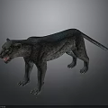 3D Leopard Model with black spots blue sheen standing open mouth exposed teeth gray background