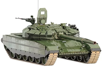 Green Military Tank With Turret Cannon Tracks And Machine Gun Details 3d model