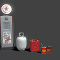 Vintage Fuel Pump With LPG Cylinder Red Jerry Can And Small Oil Can
