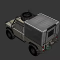 Beige Off-Road Vehicle With Large Off-Road Tires Rear Camping Module Roof Rack And Rear Window