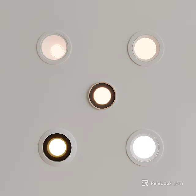 Recessed Ceiling Downlights with Circular Design and Various Light Tones for Modern Interiors 3d model 