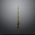 Golden Spiral Blade Sword With Decorative Hilt Ornate Design Against Grey Gradient Background