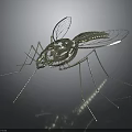 Artist Created Shiny Metallic Mechanical Mosquito 3D Model With Transparent Wings And Thin Legs