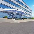 Modern Office Building Exterior With Glass Curtain Wall Architectural Entrance And Landscaping