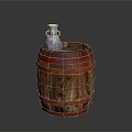 Wooden Barrel with Red Straps and Small White Patterned Vase as Decorative Household Items