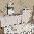 Modern Entryway Cabinet And Side Cabinet With White Design Decorative Plants And Rug
