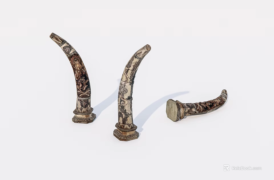 Intricate Horn Sculpture Carving With Decorative Base And Detailed Patterns 3d model 
