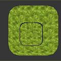 Lush Green Square Landscape With Central Gray Path And Grass Area