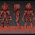 Three Angles of Blue and Orange Armored Character with Horned Helmet 3D Model Design