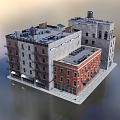 Different Styles Single Family House With Gray Red Brick Walls Fire Escape And Roof Water Tank