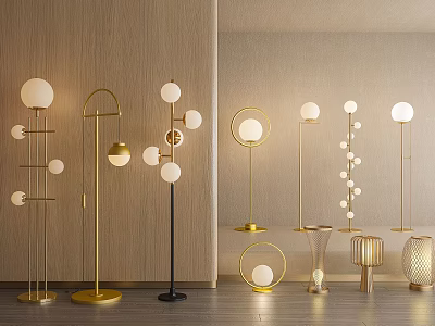 Modern Floor Lamps With Multiple Sphere Shades And Gold Black Metal Frames 3d model