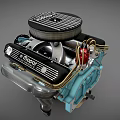 Heavy Duty Industrial Engine With Metal Components Colorful Parts And Pulley System