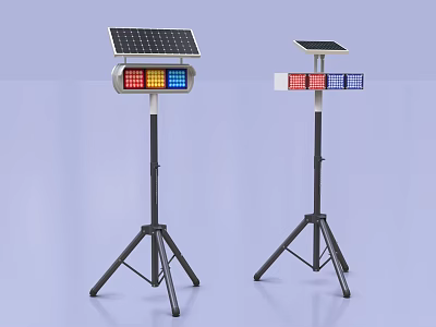 Solar Powered Traffic Signs With Tripod Bases And Colored LED Lights 3d model