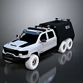 Custom White and Black Six Wheel Pickup Truck with Roof Storage and Off Road Tires