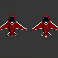 Red Airplane Models Featuring Flame Exhaust Displayed In Two Shiny Units 3d model