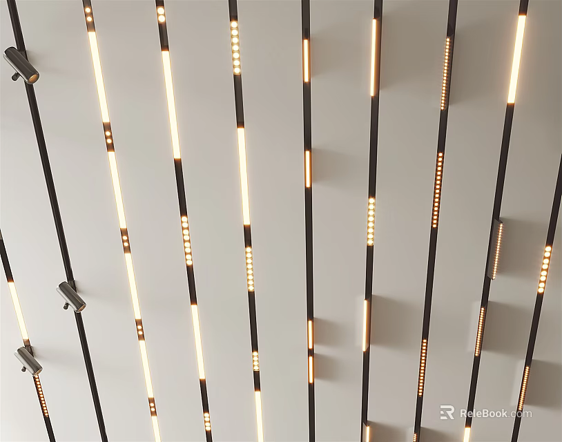 Minimalist Modern Ceiling Interior With Downlights And Spotlights Lighting Design 3d model 