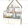 Detailed Dollhouse Interior With Multiple Rooms Miniature Furniture Sofa Bed Cabinets Decorative Wallpaper And Ornaments