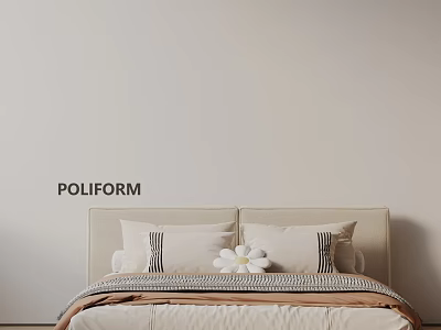 POLIFORM Modern Double Bed Interior Design With Beige Headboard And Decorative Pillows 3d model