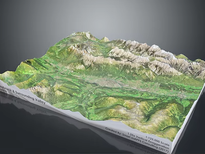 3D Mountain Landscape Model With Green Valleys And Textured Terrain Details 3d model
