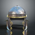 Ancient Roman Protective Weapon Helmet With Metallic Body And Gold Decorative Accents