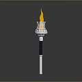 Standing Metallic Torch Structure With Bright Yellow Flame And Black Handle