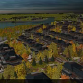 Aerial Planning of Housing Complex With River and Autumn Trees Layout
