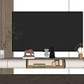 Modern Minimalist Wall-Mounted Light Wood TV Stand With Decorative Statues Vase And Lamp