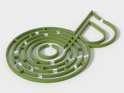 Abstract 3D Green Spiral Maze Design With Music Note Shape Structure 3d model