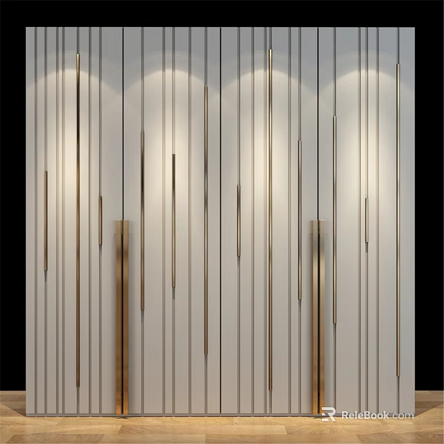 Elegant Modern Dresser With White Vertical Panels And Wooden Accents Lighting 3d model 