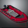 Red Inflatable Boat With Motor Red Seats And Silver Floor