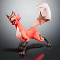 3D Crafted Stylized Fox Creature With Orange White Fur Black Markings In Dynamic Pose