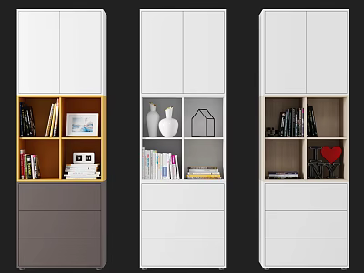 Modern Bookcase Design With Books Decorative Items Drawers And Cabinets 3d model