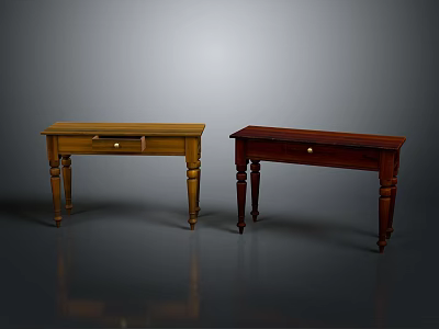 Two Light And Dark Wood Tables With Drawers And Four Legs On Gray Background 3d model