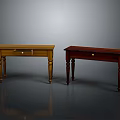 Two Light And Dark Wood Tables With Drawers And Four Legs On Gray Background