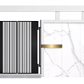 Modern Entrance Gate Design With Black Striped Panels And Marble Wall Accent