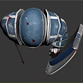 3D Armored Warrior Character With OBEY Shield And Blue Silver Armor Design