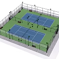 Outdoor Tennis Court Facility Featuring Two Courts Fencing Lights And Benches