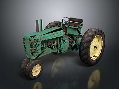 Vintage Green Tractor With Large Black Tires And Classic Retro Design 3d model
