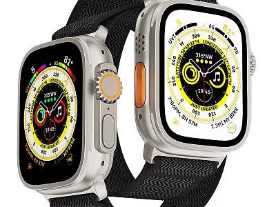 Dual Modern Smartwatch With Digital Analog Dials Fitness Tracking And Black Nylon Straps 3d model