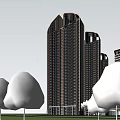 Modern High Rise Residential Buildings With Green Trees And Cloudy Sky