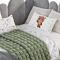 Upholstered Kids' Bed With Scalloped Headboard Soft Color And Decorative Pillows