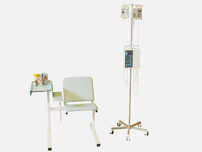 Medical Equipment Setup With IV Stand Infusion Pump Patient Chair And Side Table 3d model